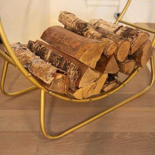 Barton 30 in. Heavy-Duty Log Hoop Firewood Rack Fireplace Wood Storage Holder Gold - Image 5
