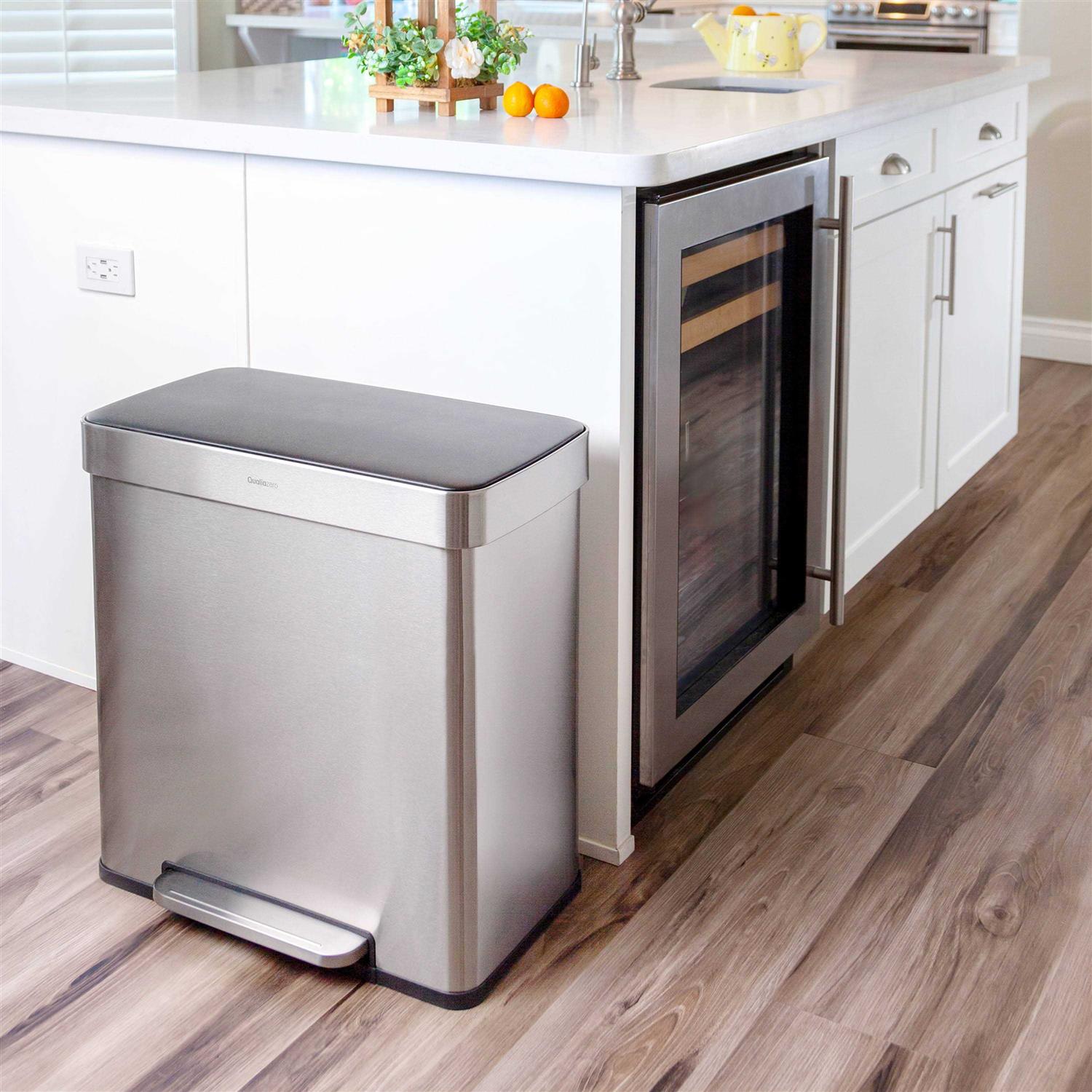 Qualiazero 16 Gallon Trash Can 8 Gallon Dual Compartment Step On Kitchen Trash Can - Image 3