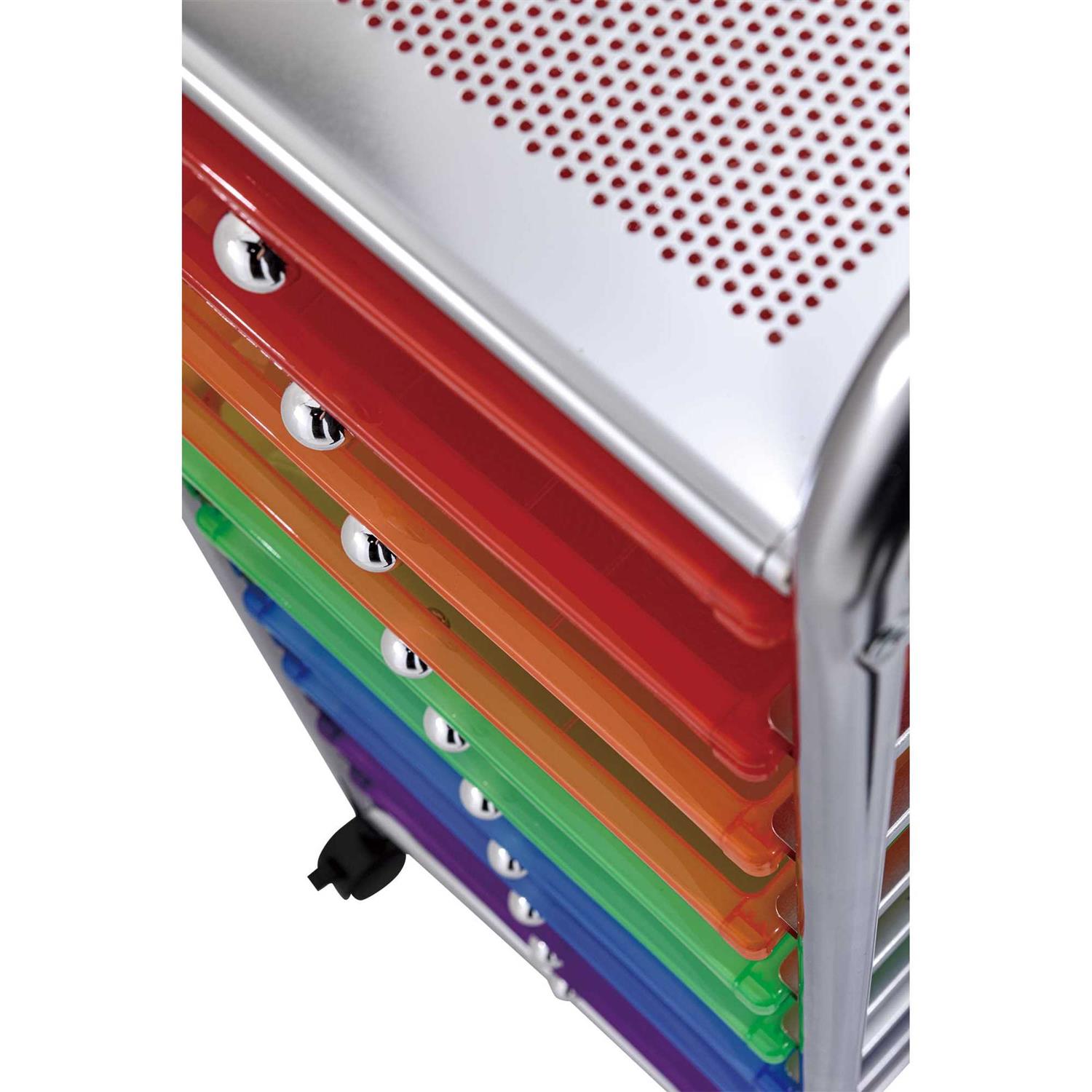 10 Rainbow Color Plastic Drawer Metal Craft Storage Rolling Cart W/ 2 Locking And 2 Regular Wheels - Image 5