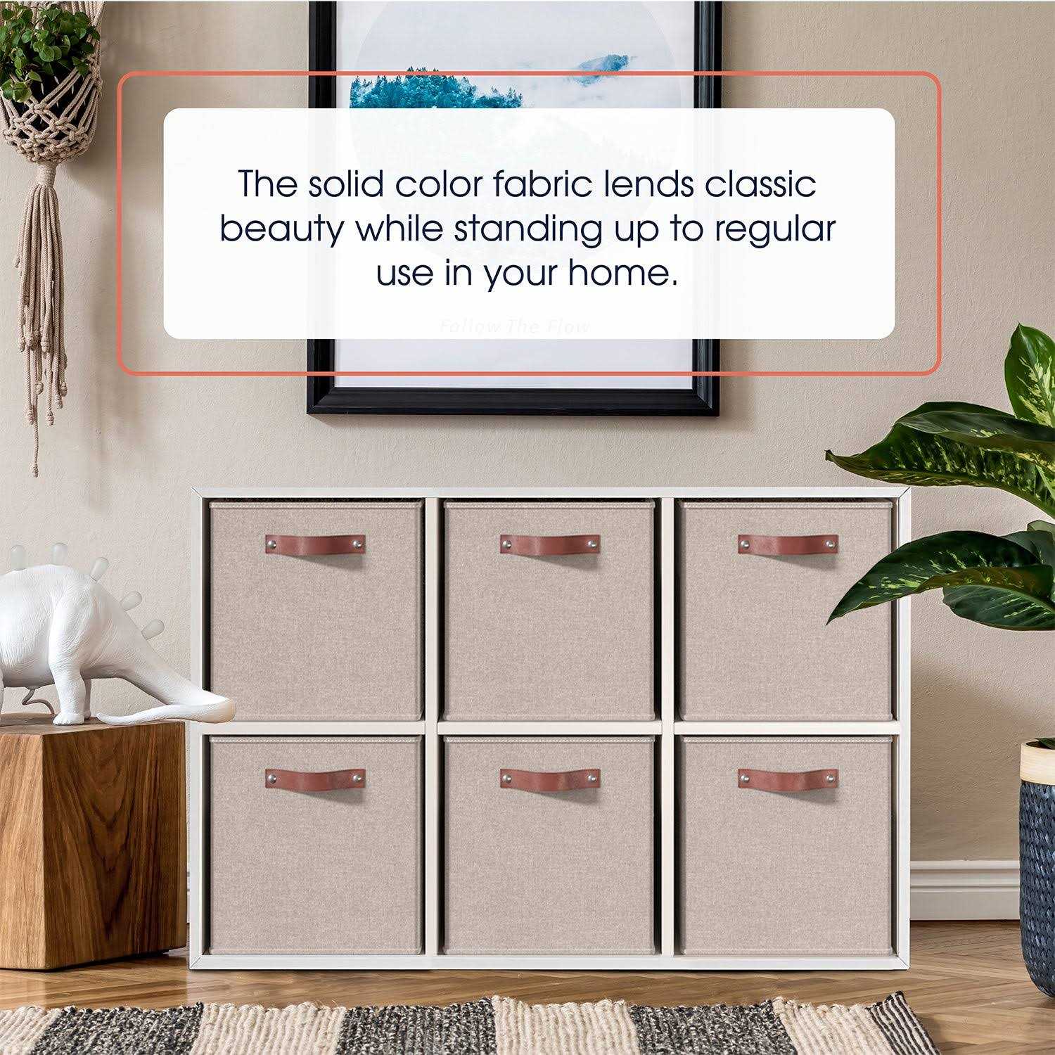 Ornavo Home Foldable Linen Storage Cube Bin with Leather Handles - Image 2