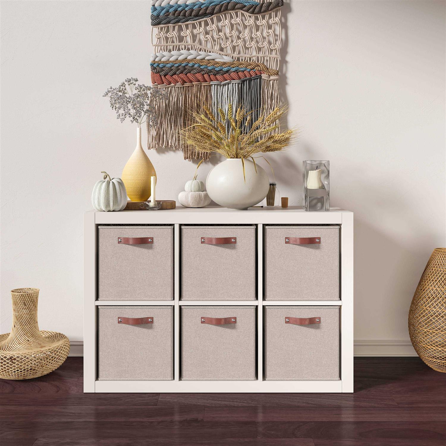 Ornavo Home Foldable Linen Storage Cube Bin with Leather Handles - Image 3