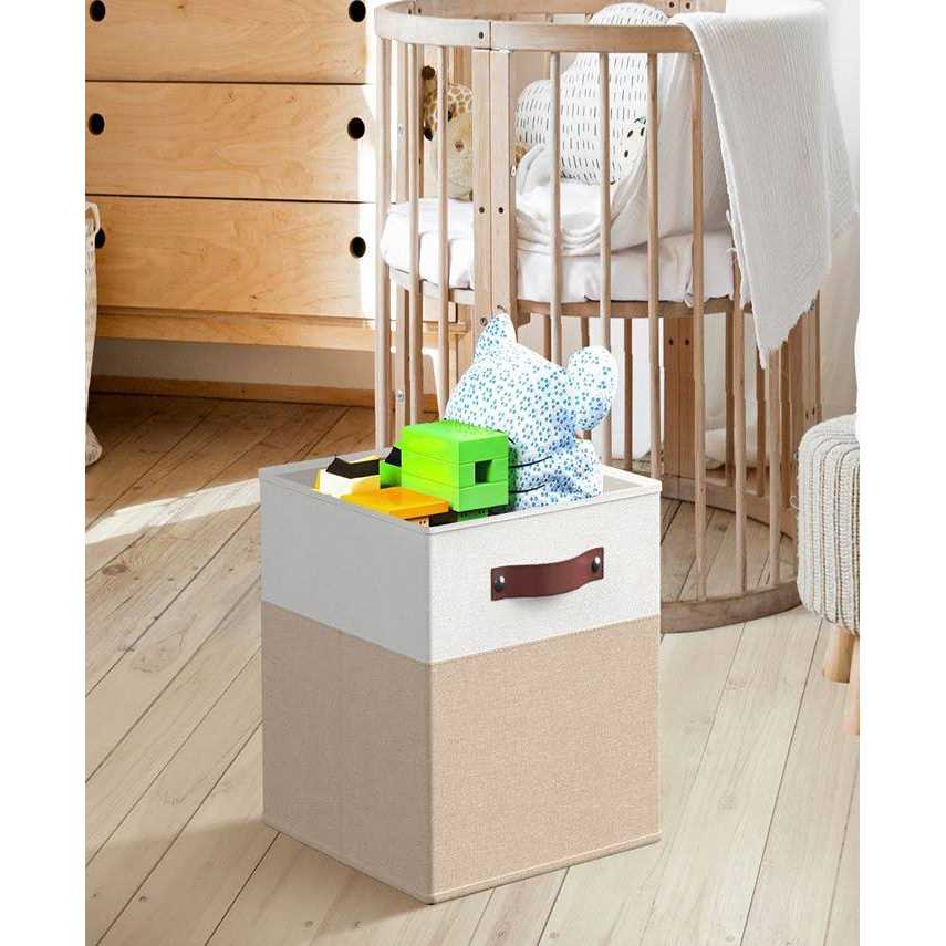 Ornavo Home Foldable Linen Storage Cube Bin with Leather Handles - Image 5