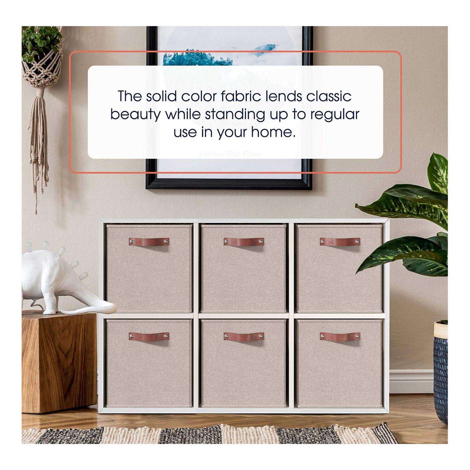 Ornavo Home Foldable Linen Storage Cube Bin with Leather Handles - Image 3