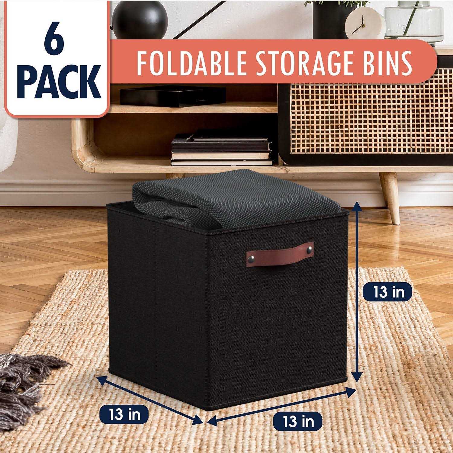 Ornavo Home Foldable Linen Storage Cube Bin with Leather Handles - Image 4