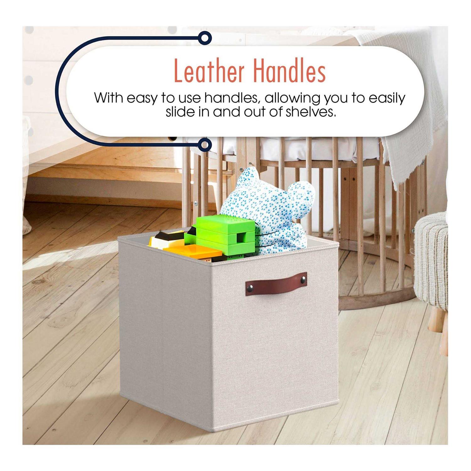 Ornavo Home Foldable Linen Storage Cube Bin with Leather Handles - Image 5