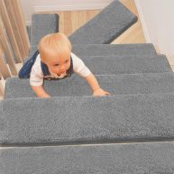 Pure ERA Non Slip Self Adhesive Bullnose Carpet Stair Treads Set Indoor Stair Rugs Covers Mats Skid Resistant Tape Free Soft