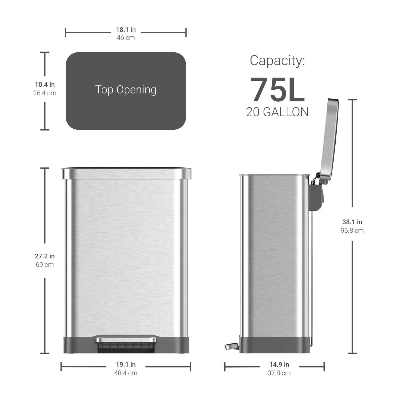 Qualiazero 20 Gallon Trash Can Stainless Steel Step On Kitchen Trash Can - Image 5