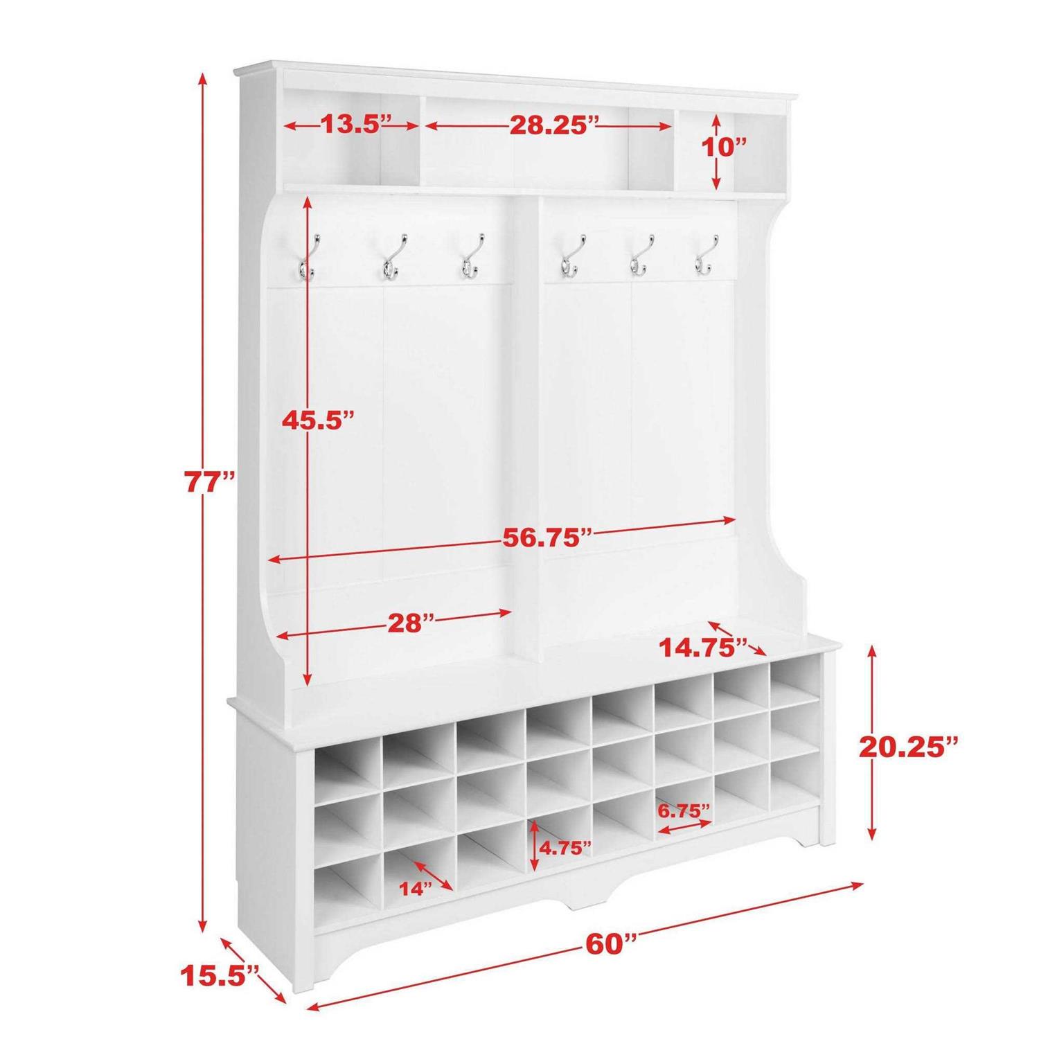 Prepac 60 Wide Hall Tree with 24 Shoe Cubbies - Image 3