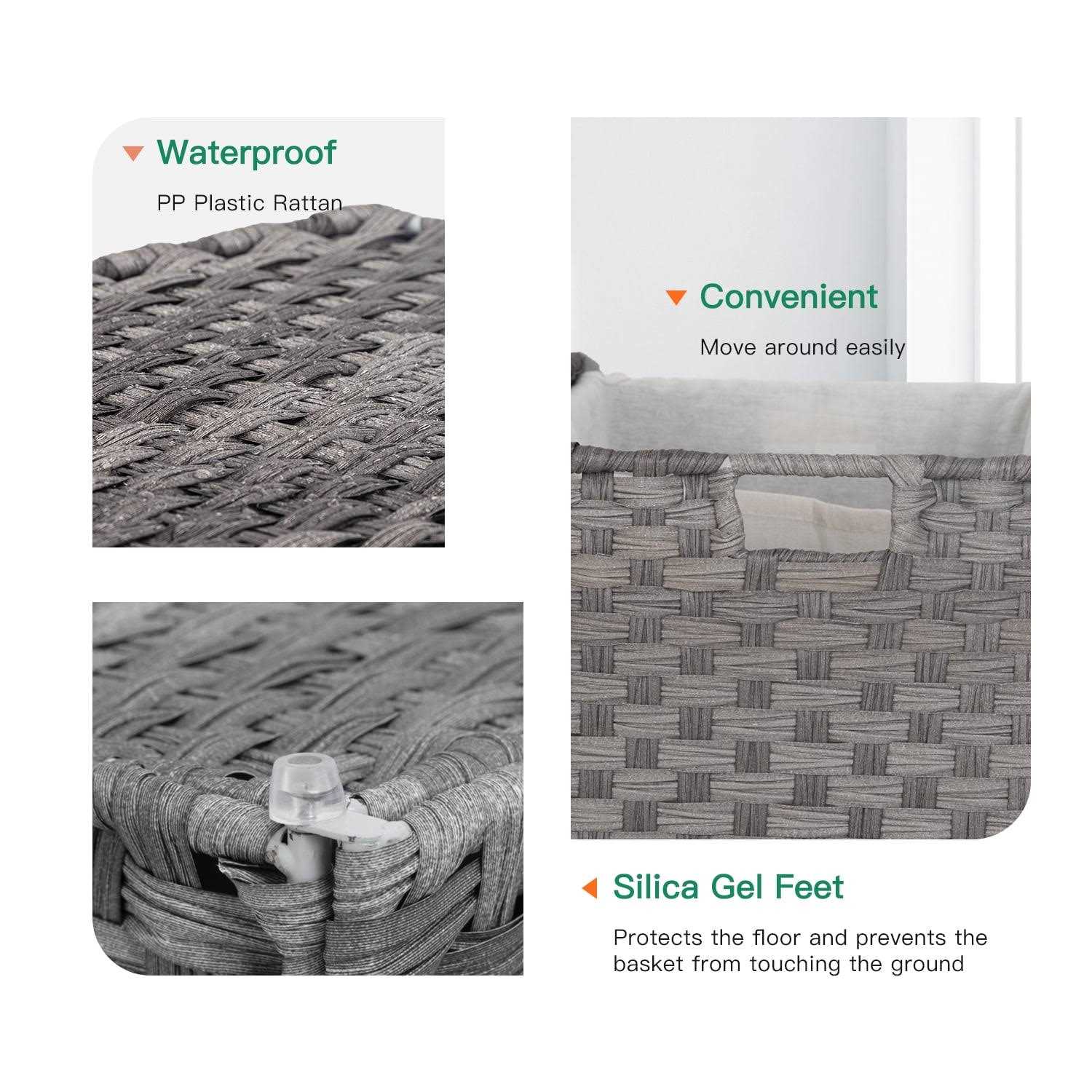 Paylesshere Laundry Basket Handwoven Laundry Hamper 90L/110L Foldable Rattan Laundry Hamper With Lid,2 Removable Liner Bags & 6 Laundry Bags,Clothes - Image 3