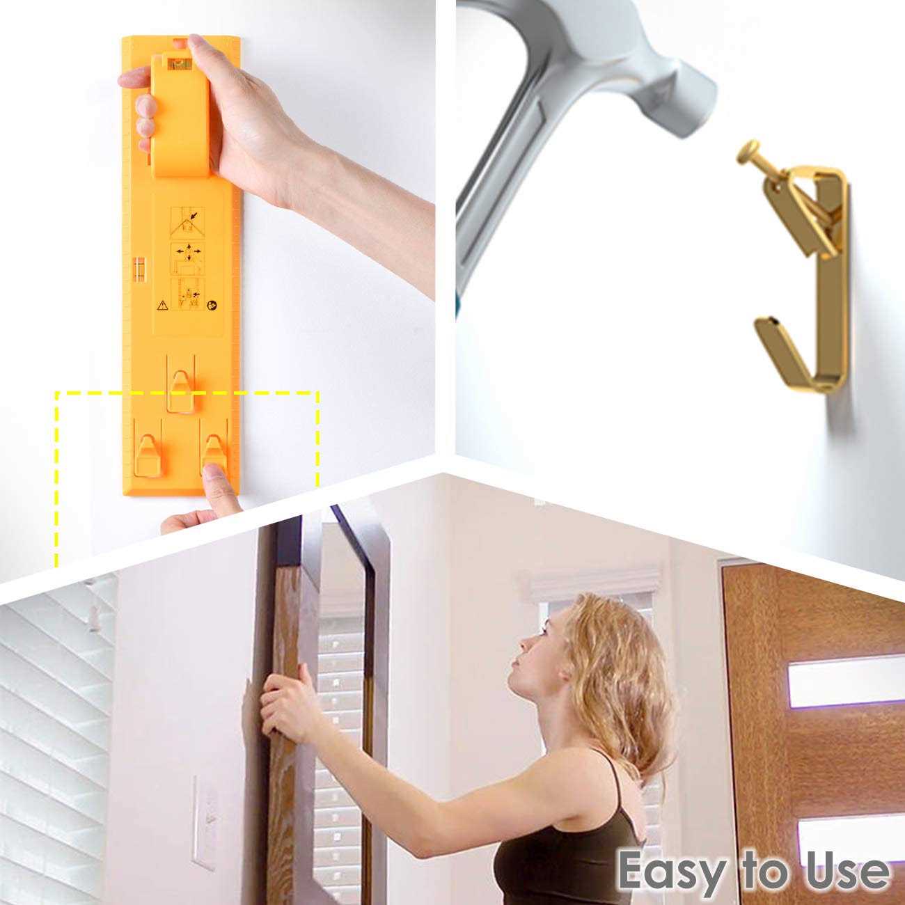 Pointool Picture Hangers Picture Hooks for Hanging Pictures Frame Hooks Picture Hangers Heavy Duty Hardware Hanger Kit Wooden Wall Painting - Image 3