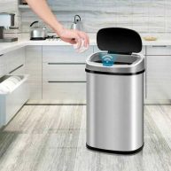 13 Gallon Stainless Steel Automatic Sensor Trash Can No Touch Garbage Can Kitchen Waste Bin High-Capacity Bathroom Trash Can with Lid for Home