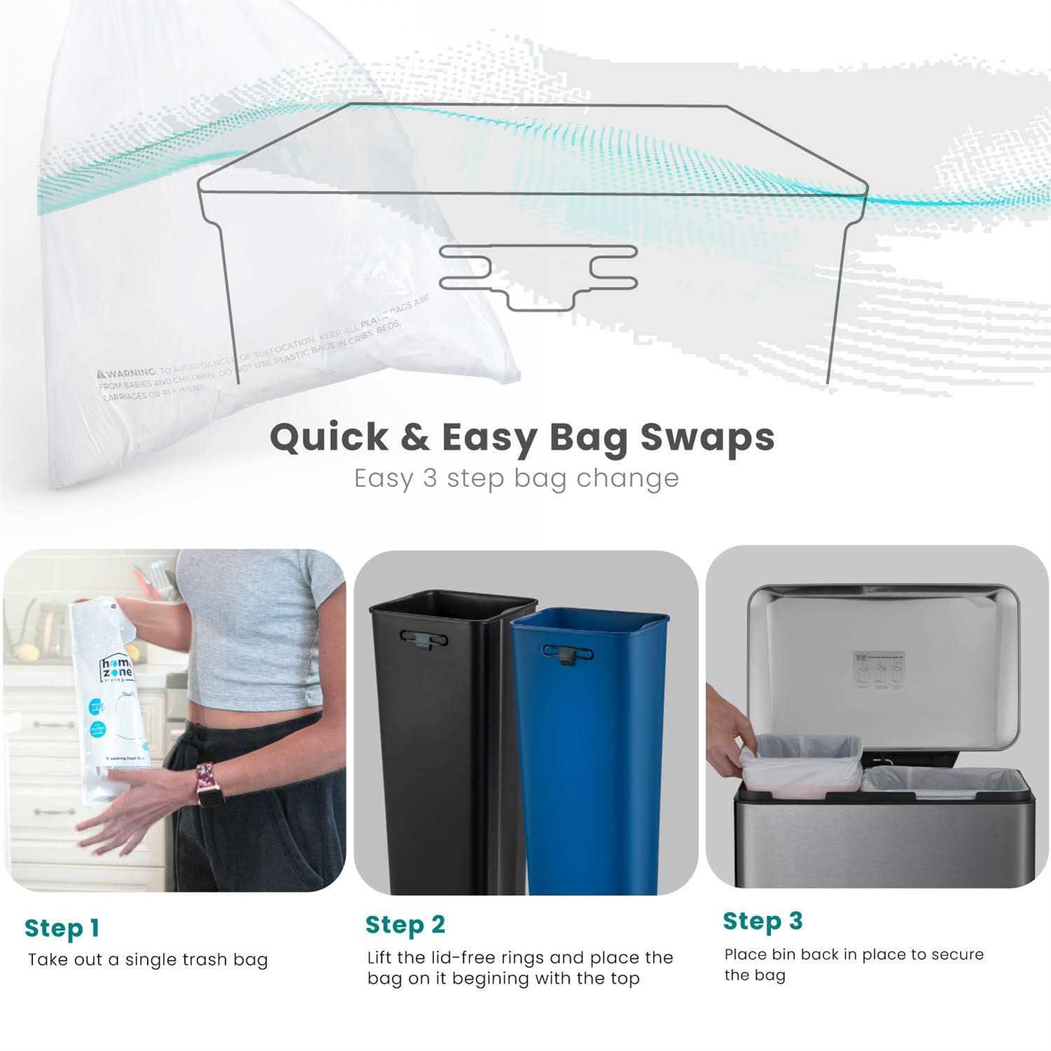 13 Gallon Stainless Steel Dual Kitchen Trash Can Home Zone Living - Image 2