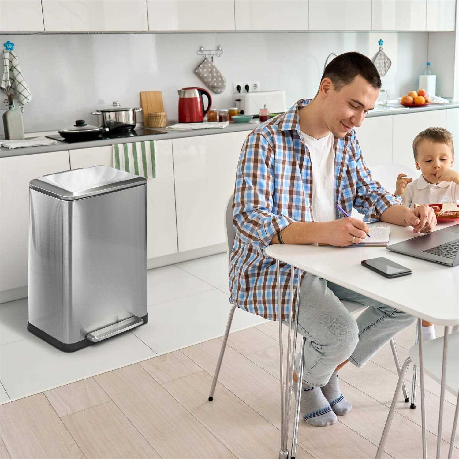 13 Gallon Stainless Steel Dual Kitchen Trash Can Home Zone Living - Image 4