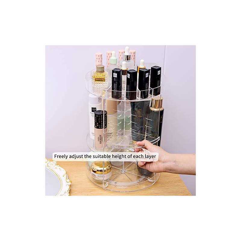 360 Rotating Makeup Organizer,Clear Adjustable Spinning Holder for Bathroom,Large Capacity Cosmetic Storage Display Box Vanity Shelf Countertop,Make - Image 2
