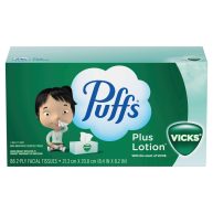 Puffs Facial Tissue, Plus Lotion, White, with the Scent of Vicks, 2-Ply – 88 tissues