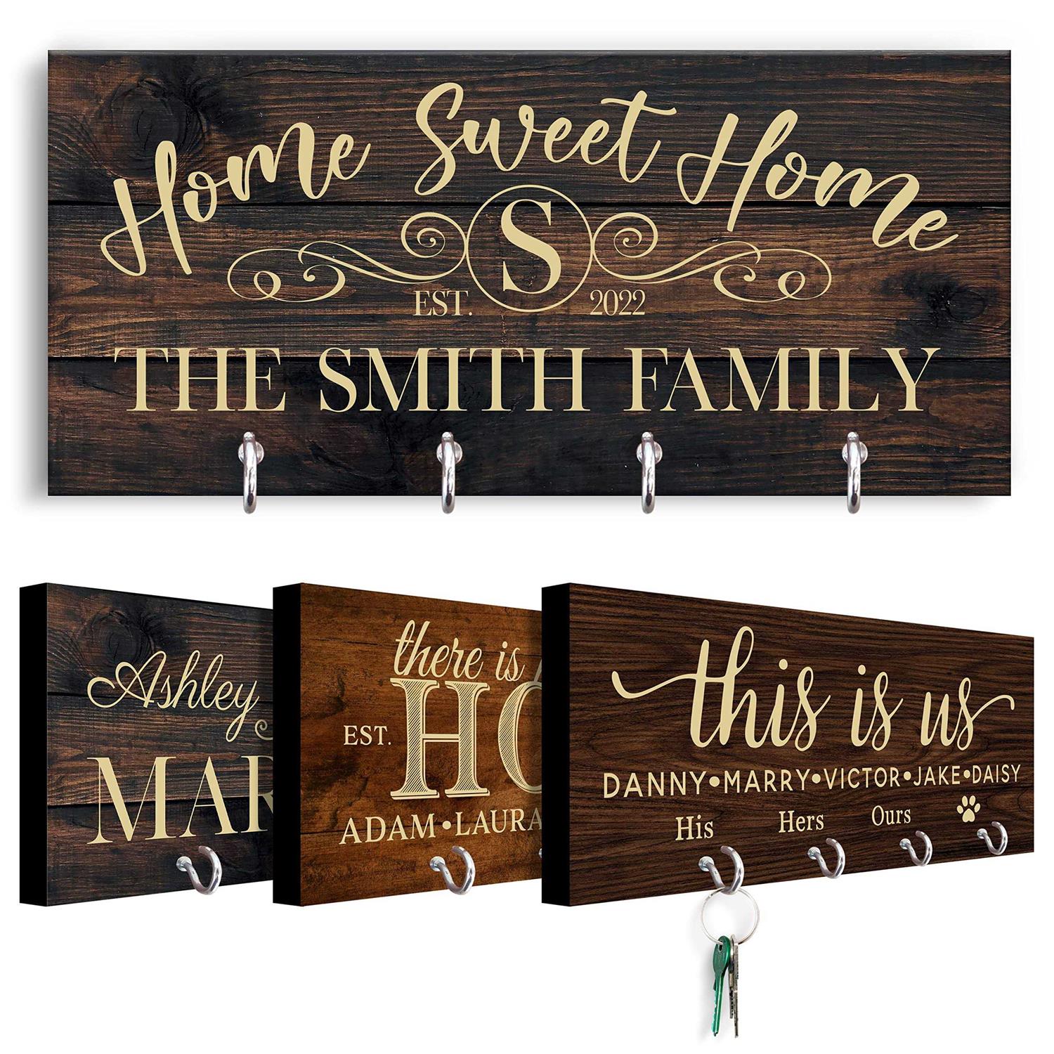 Personalized Key Holder for Wall Custom Key Hanger with Family Name