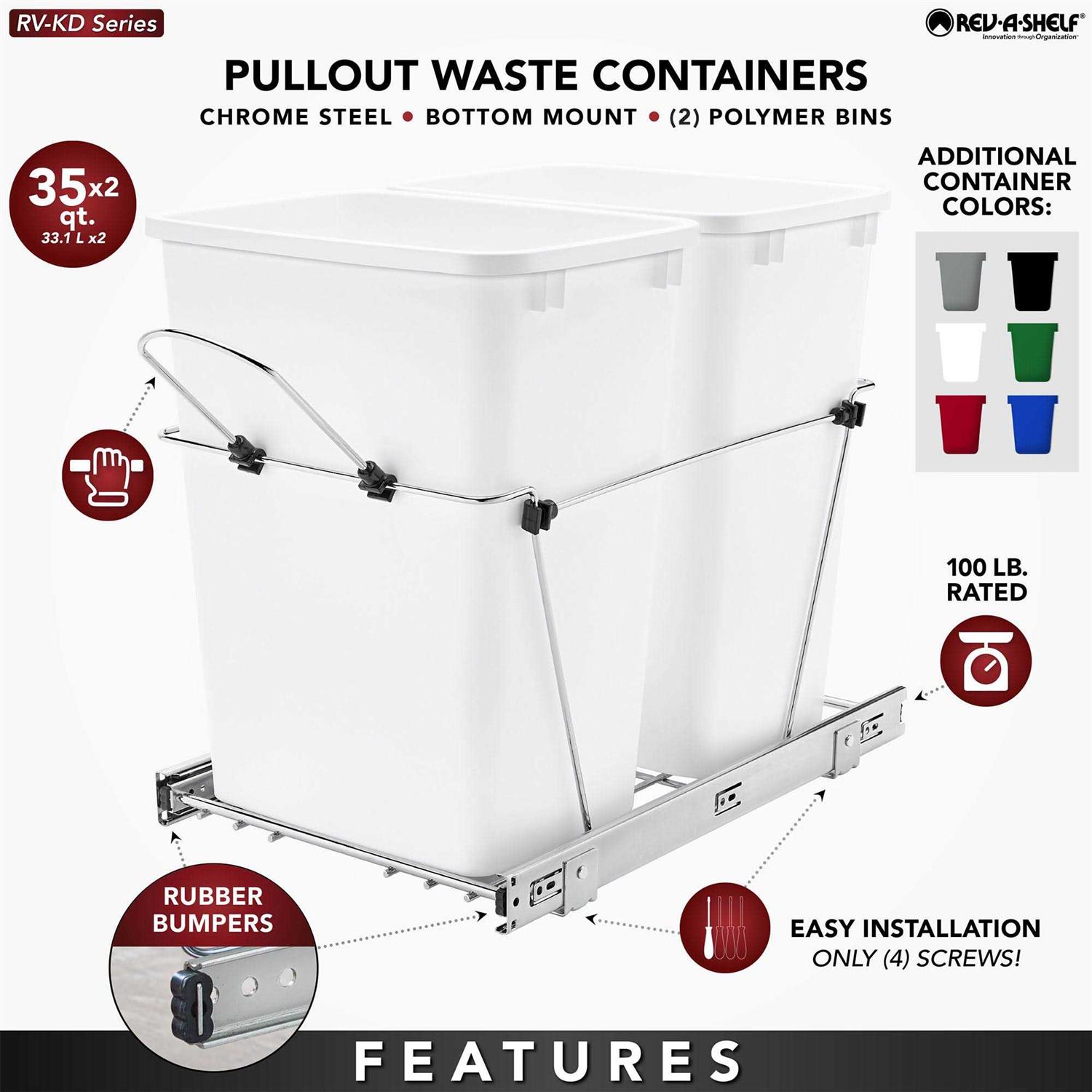 Rev A Shelf RV 18KD 18C S Double 35 Qt Pull Out Kitchen Waste Containers - Image 2
