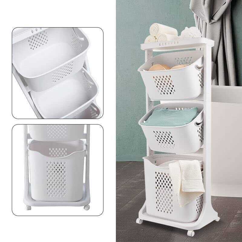 3 Layer Laundry Hamper Basket Sorter Wash Clothes Storage Organizer Rolling Cart - Image 4