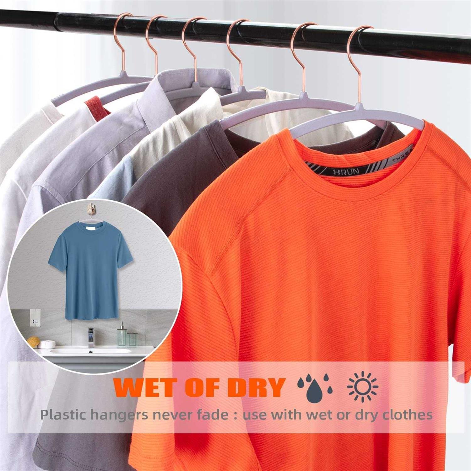 OIKA Hangers 50pack No Shoulder Bump Plastic Suit Hangers Rose Gold Hooks,Non Slip Space Saving Clothes Hangers - Image 5