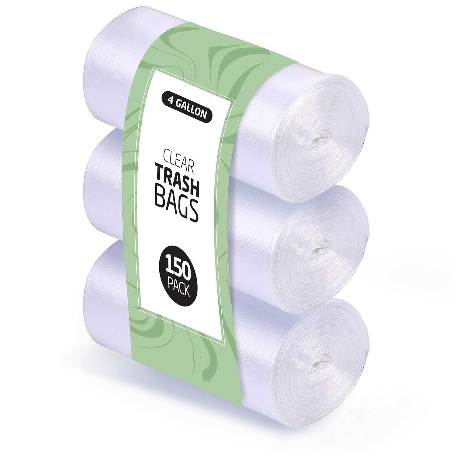 4 Gallon Trash Bags 150 Small Mini Garbage Bags Clear Waste Basket Trash Bags