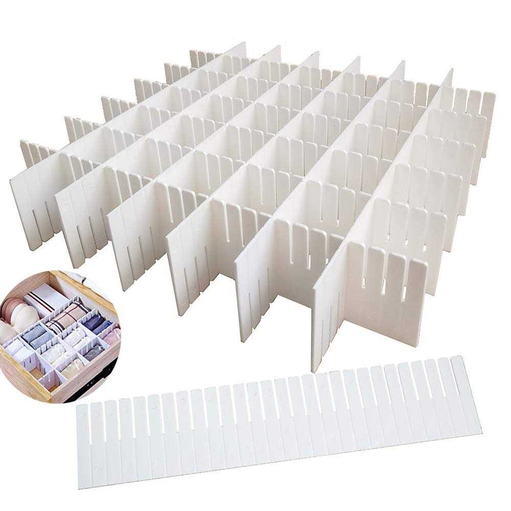 OJYUDD 12pcs Diy Plastic Grid Drawer Dividers,white Adjustable Sock Underwear Dresser D