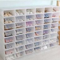 24pcs Shoes Boxes Thickenes Transparent Stackable Plastic Shoes Storage Case Shoe Container – Size L (White)