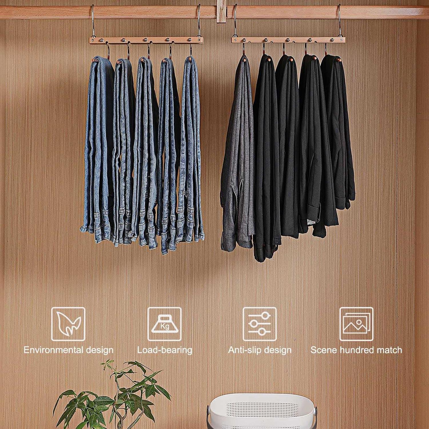 2 Pack Pants Hanger Space Saving Solid Wood Non-Slip Pants Hanger - Image 5