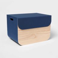 Pillowfort Natural Wood Rectangular Storage with Lid Navy