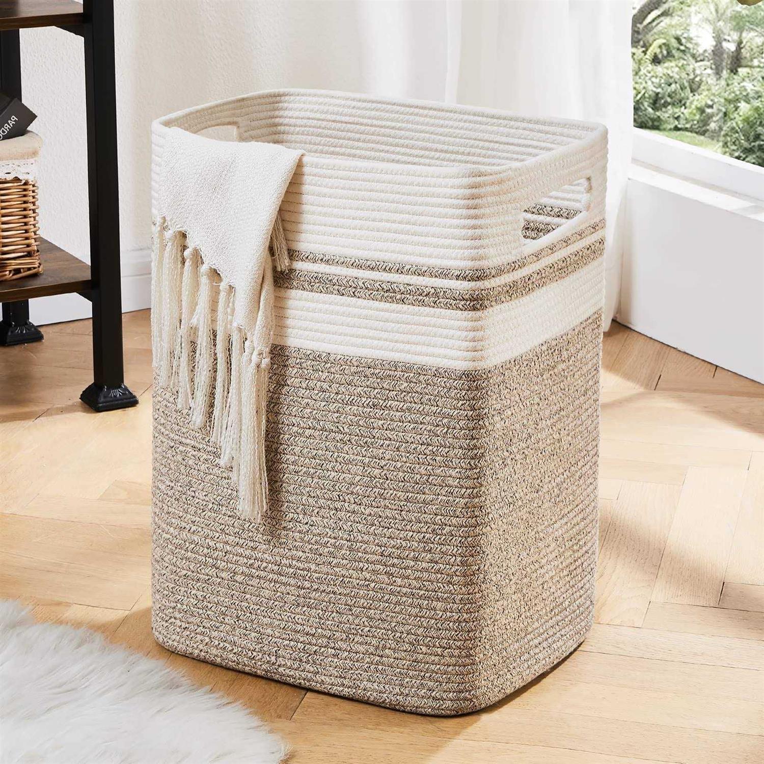 OIAHOMY Laundry Basket Laundry Hamper,Tall Cotton Storage Basket with Handles,Collapsible