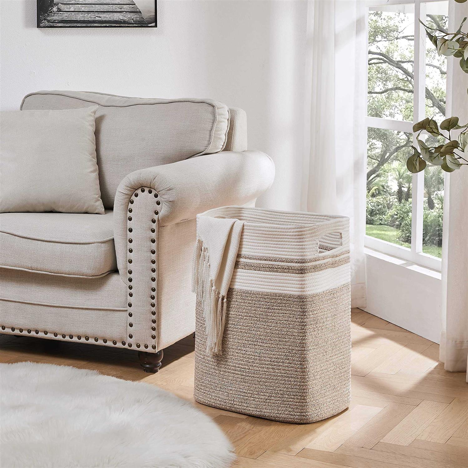 OIAHOMY Laundry Basket Laundry Hamper,Tall Cotton Storage Basket with Handles,Collapsible - Image 2