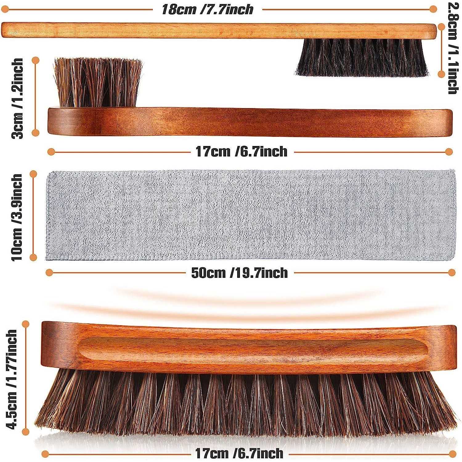 4 Pcs Horsehair Shine Shoes Brush Kit Polish Dauber Applicators Cleaning Leather Shoes Boots Care Brushes Suede Cleaner Brush with Microfiber Shoe - Image 3