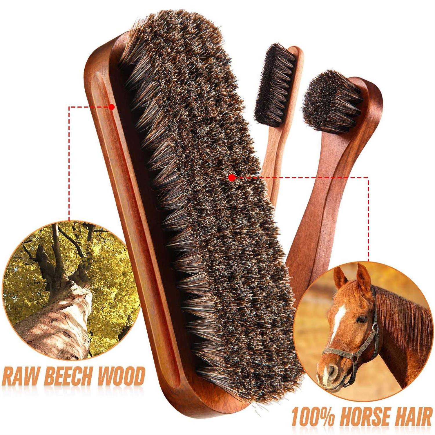 4 Pcs Horsehair Shine Shoes Brush Kit Polish Dauber Applicators Cleaning Leather Shoes Boots Care Brushes Suede Cleaner Brush with Microfiber Shoe - Image 4
