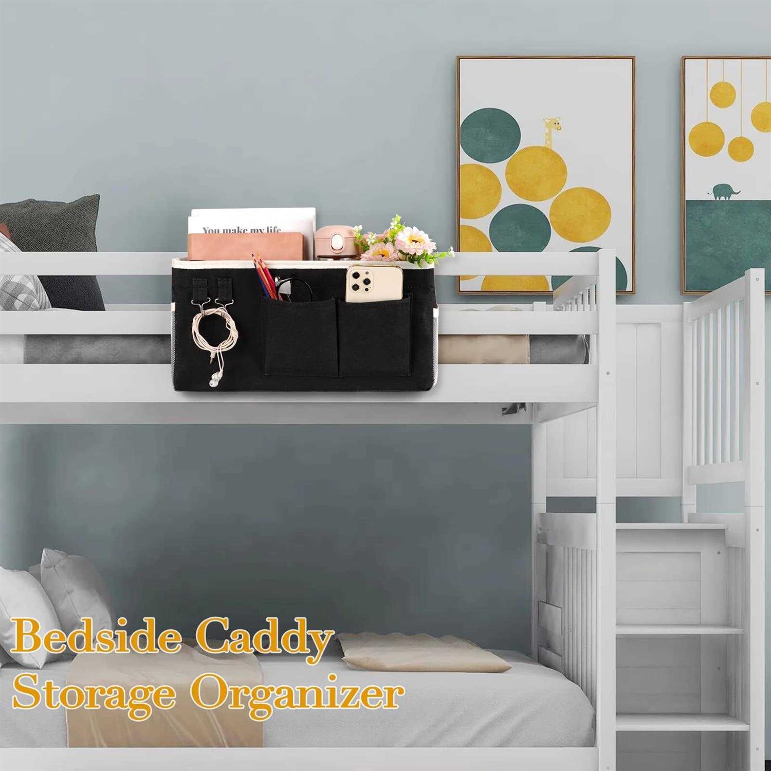 Ozzptuu Bedside Storage Caddy/Bedside Hanging Storage Bag for Headboards Bunk Beds Dorm Rooms Book Phone Magazine Holder - Image 3