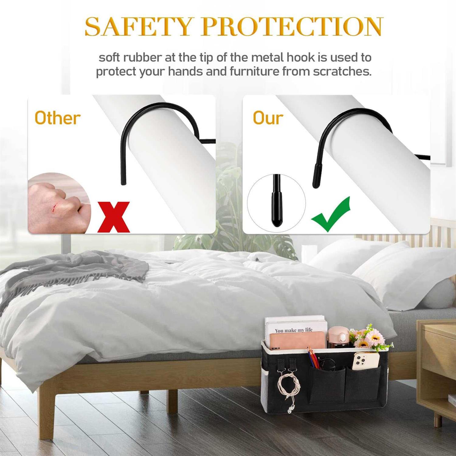 Ozzptuu Bedside Storage Caddy/Bedside Hanging Storage Bag for Headboards Bunk Beds Dorm Rooms Book Phone Magazine Holder - Image 5