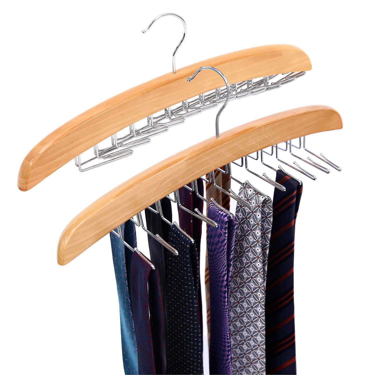 Ohuhu Tie Rack Wooden Tie Organizer 24 Tie Hanger Hook Storage Rack