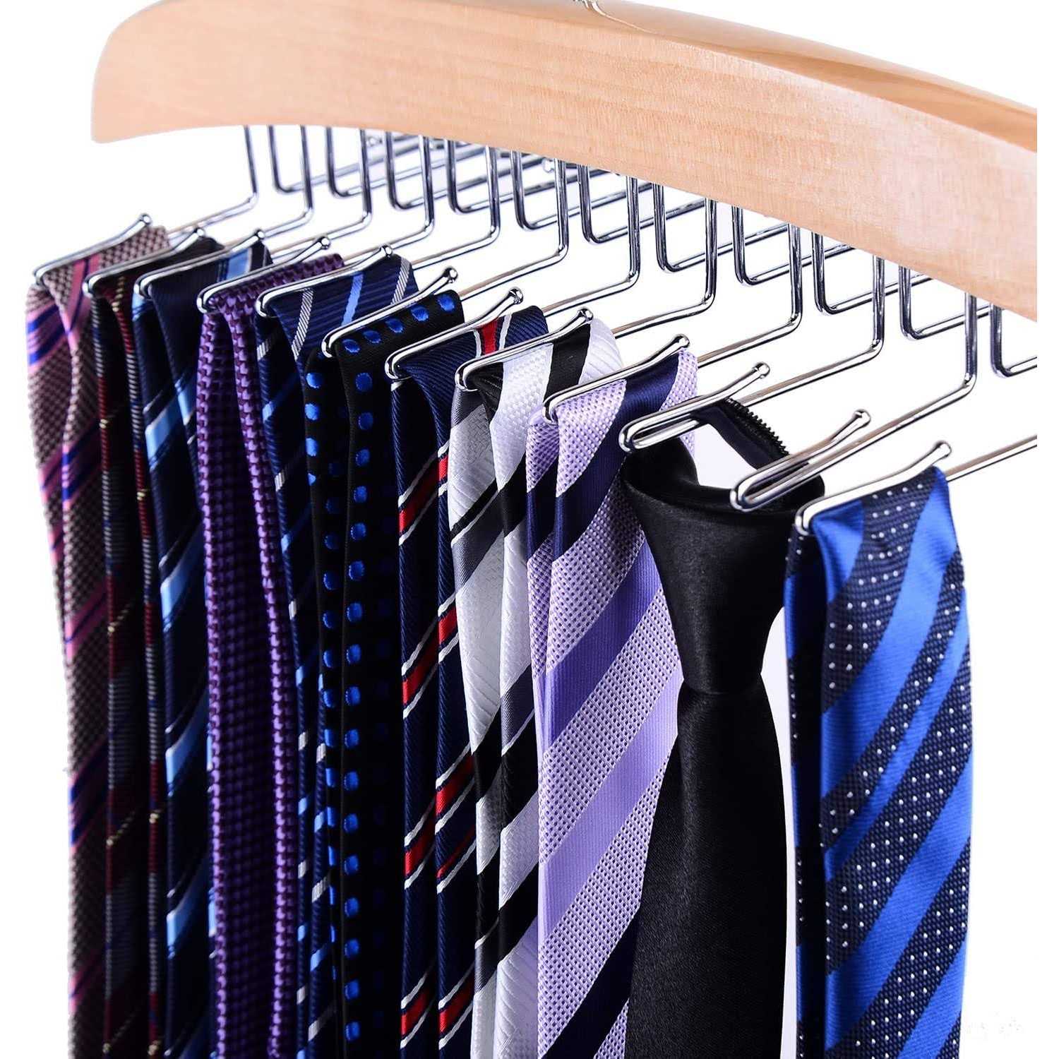 Ohuhu Tie Rack Wooden Tie Organizer 24 Tie Hanger Hook Storage Rack - Image 3