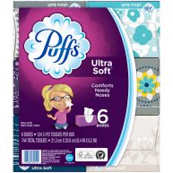 Puffs Ultra Soft & Strong 2-Ply Facial Tissues – 6 boxes, 124 count each