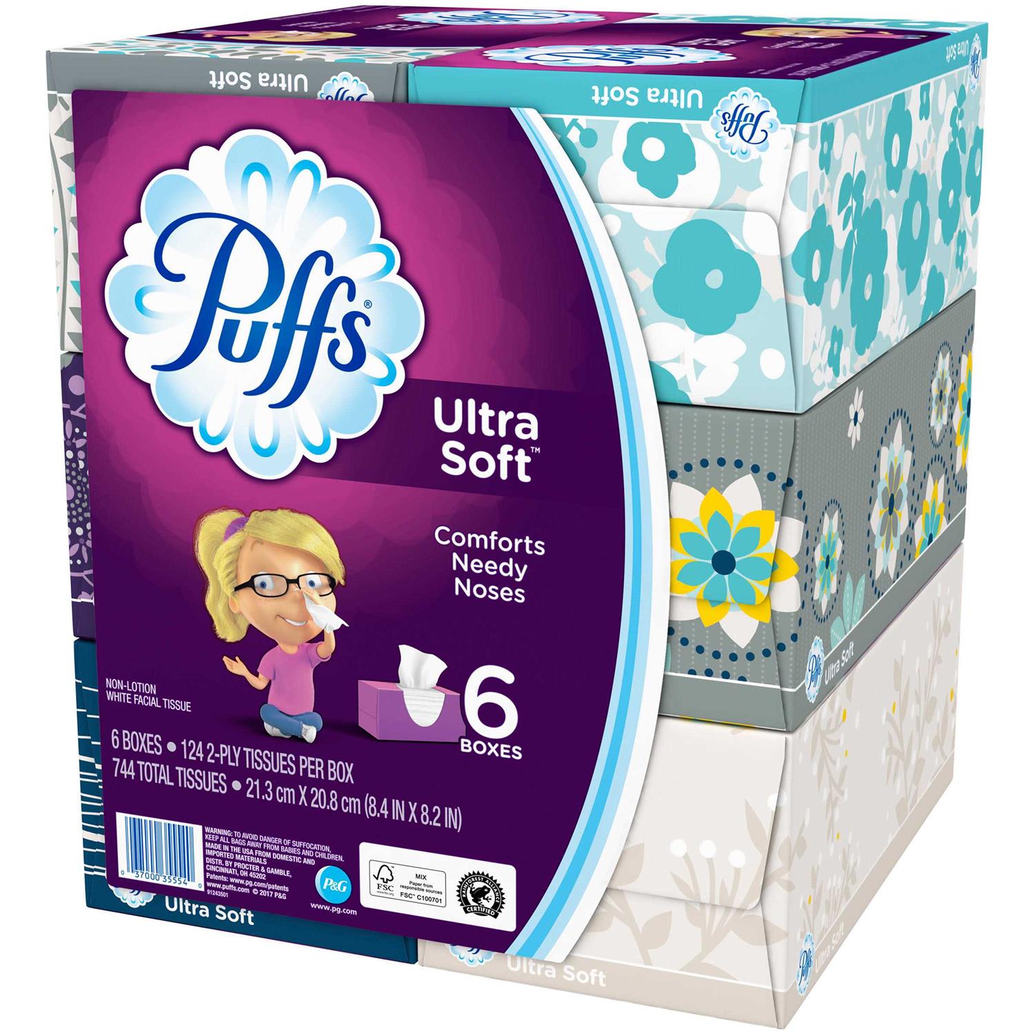 Puffs Ultra Soft & Strong 2-Ply Facial Tissues – 6 boxes, 124 count each - Image 5