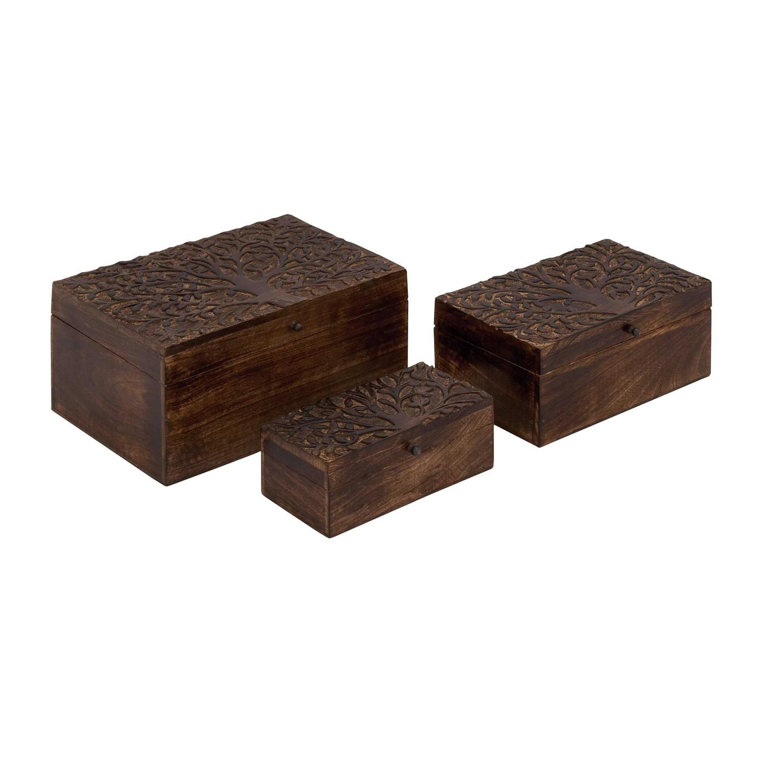 3 Piece Wood Carved Box Set