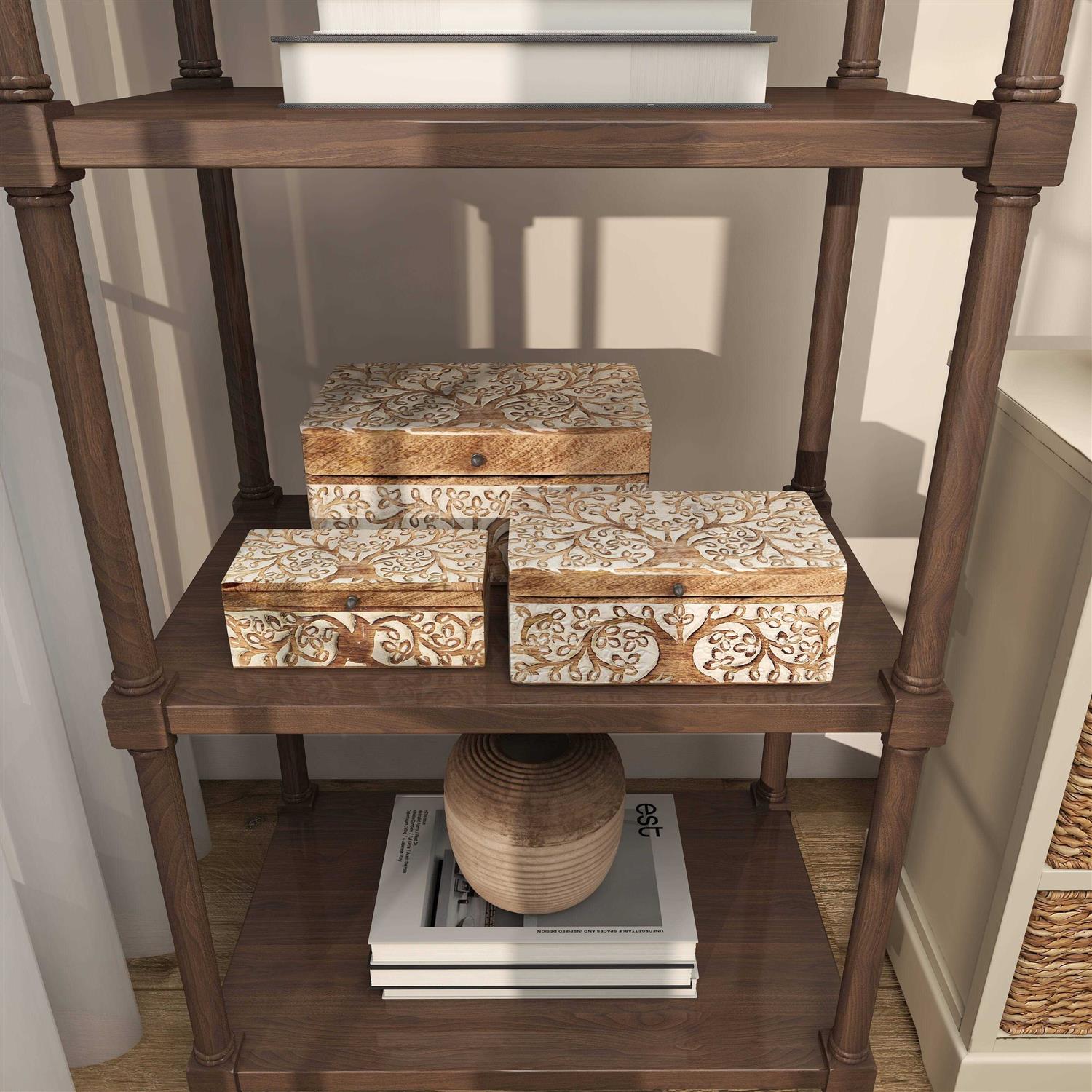 3 Piece Wood Carved Box Set - Image 3