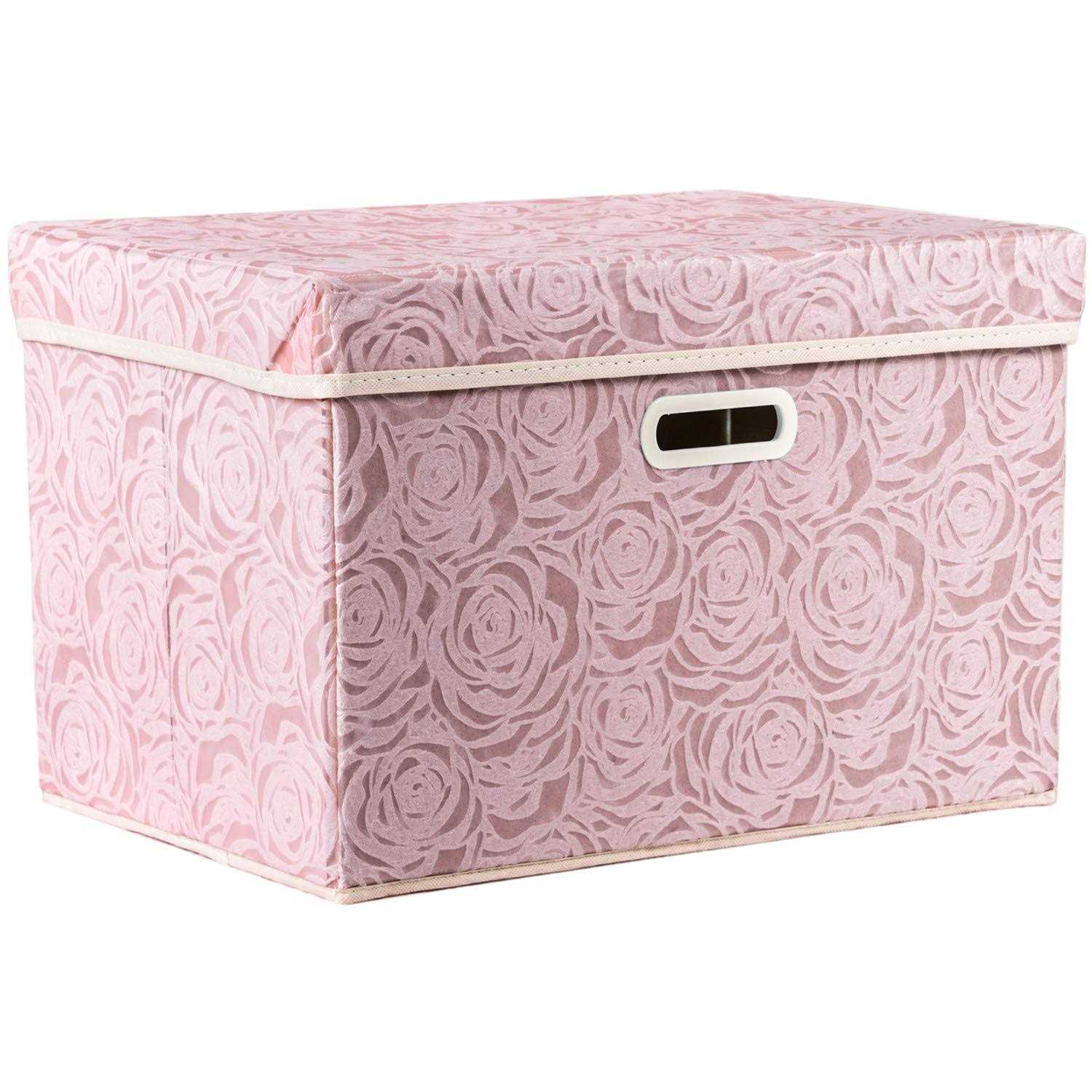 prandom collapsible Storage boxes with Lids Fabric Decorative Storage Bins Cubes Organizer Containers Baskets with Cover Handles Divider for Bedroom