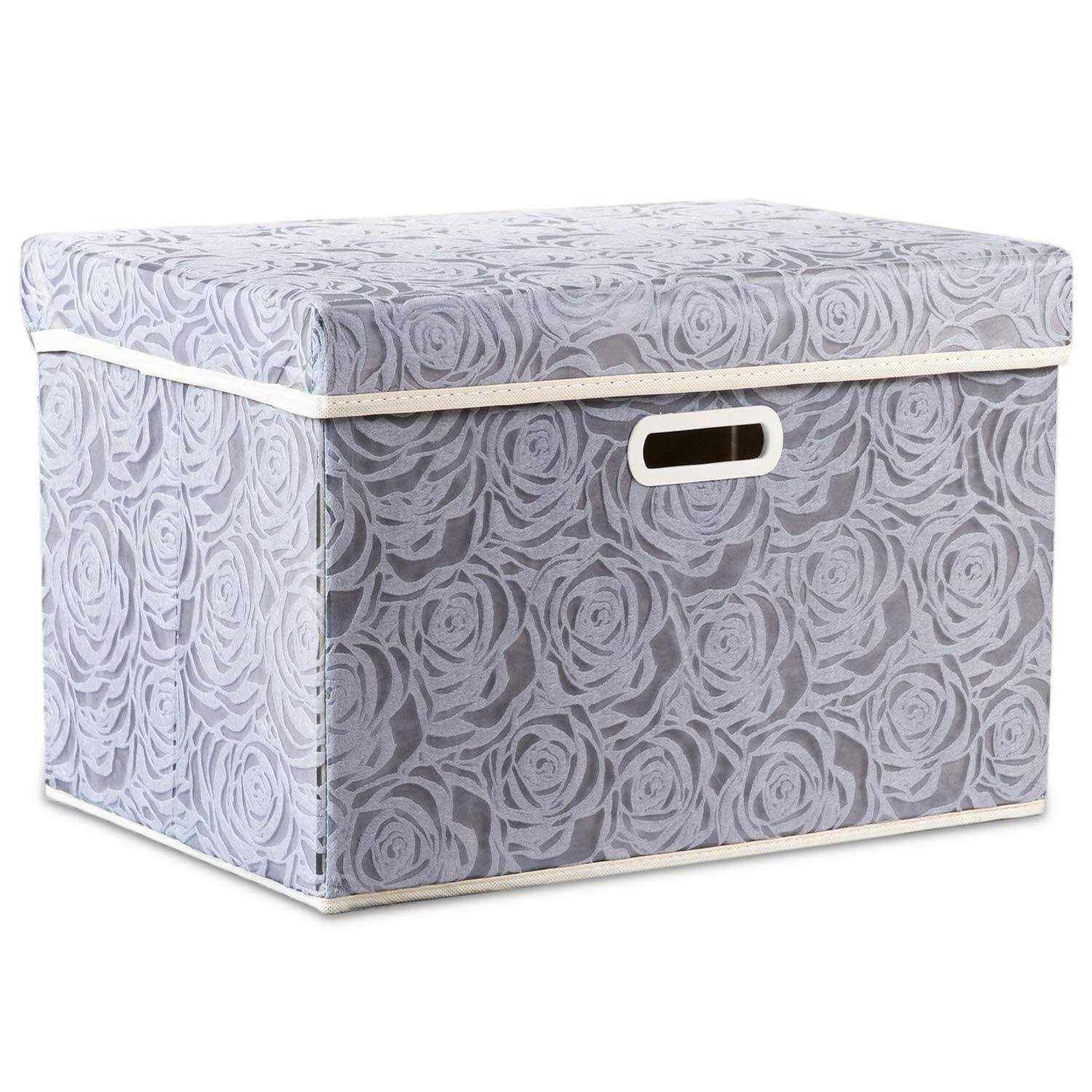 prandom collapsible Storage boxes with Lids Fabric Decorative Storage Bins Cubes Organizer Containers Baskets with Cover Handles Divider for Bedroom