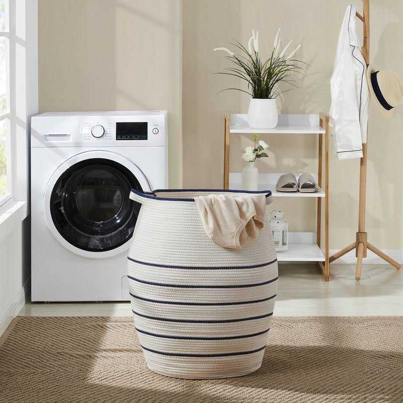 Ornavo Home Extra Large Woven Cotton Rope Tall 25 Height Laundry Hamper Basket with Handles - Image 2