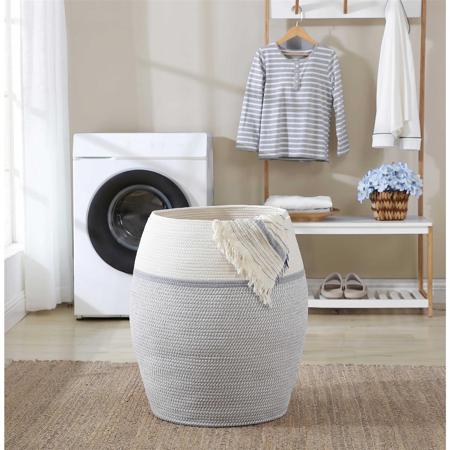 Ornavo Home Extra Large Woven Cotton Rope Tall 25 Height Laundry Hamper Basket with Handles - Image 2