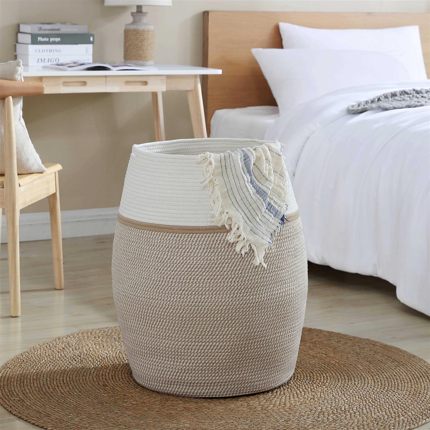 Ornavo Home Extra Large Woven Cotton Rope Tall 25 Height Laundry Hamper Basket with Handles - Image 4