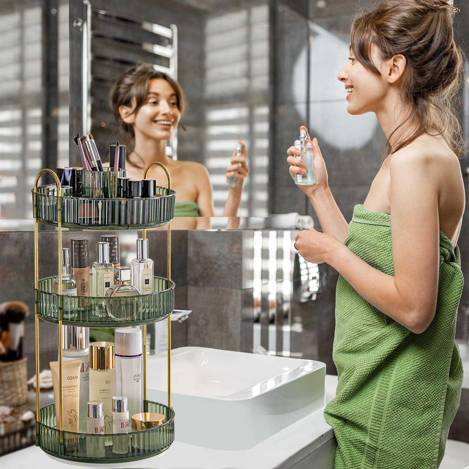 360° Rotating Makeup Organizer Large-Capacity Skincare Make Up Storage - Image 3