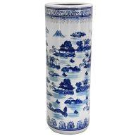 Oriental Furniture 24 in. Porcelain Umbrella Stand Blue & White