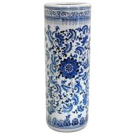 Oriental Furniture 24 in. Porcelain Umbrella Stand Blue & White