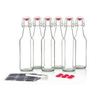 Otis Classic Glass Bottles with Caps Set of 6 Clear Swing Top Glass Bottles w/Ceramic Lids for Storing Kombucha