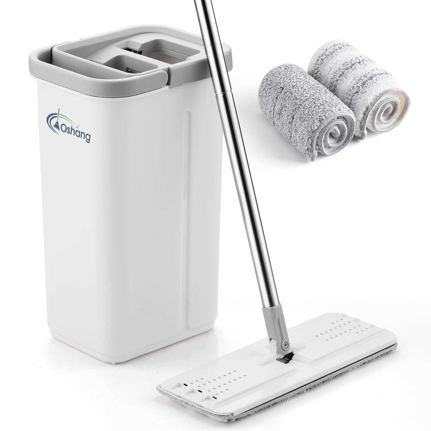 Oshang Mop and Bucket Set Home Floor Cleaning Hands Free Flat Mop